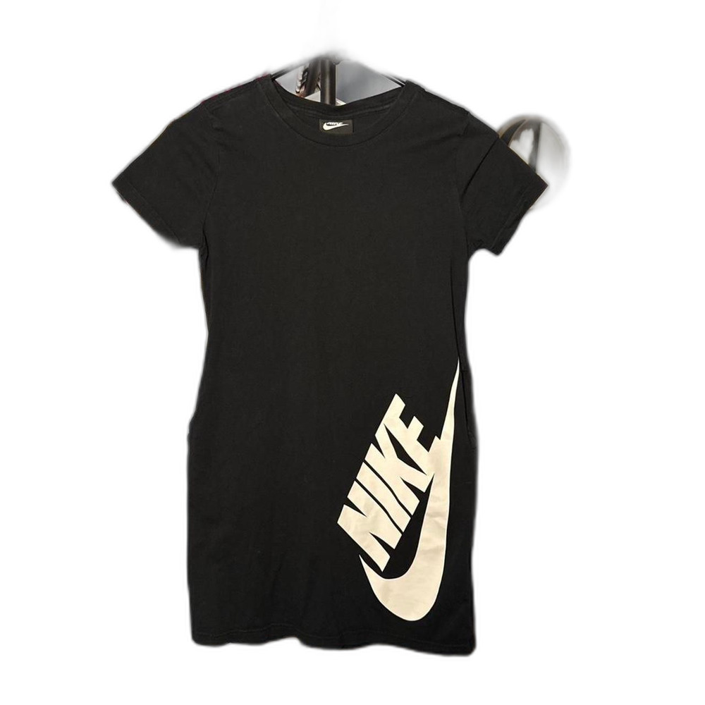 Nike Kids T Shirt Dress Youth Medium Black Swoosh Logo Athletic Girls w/ Pockets